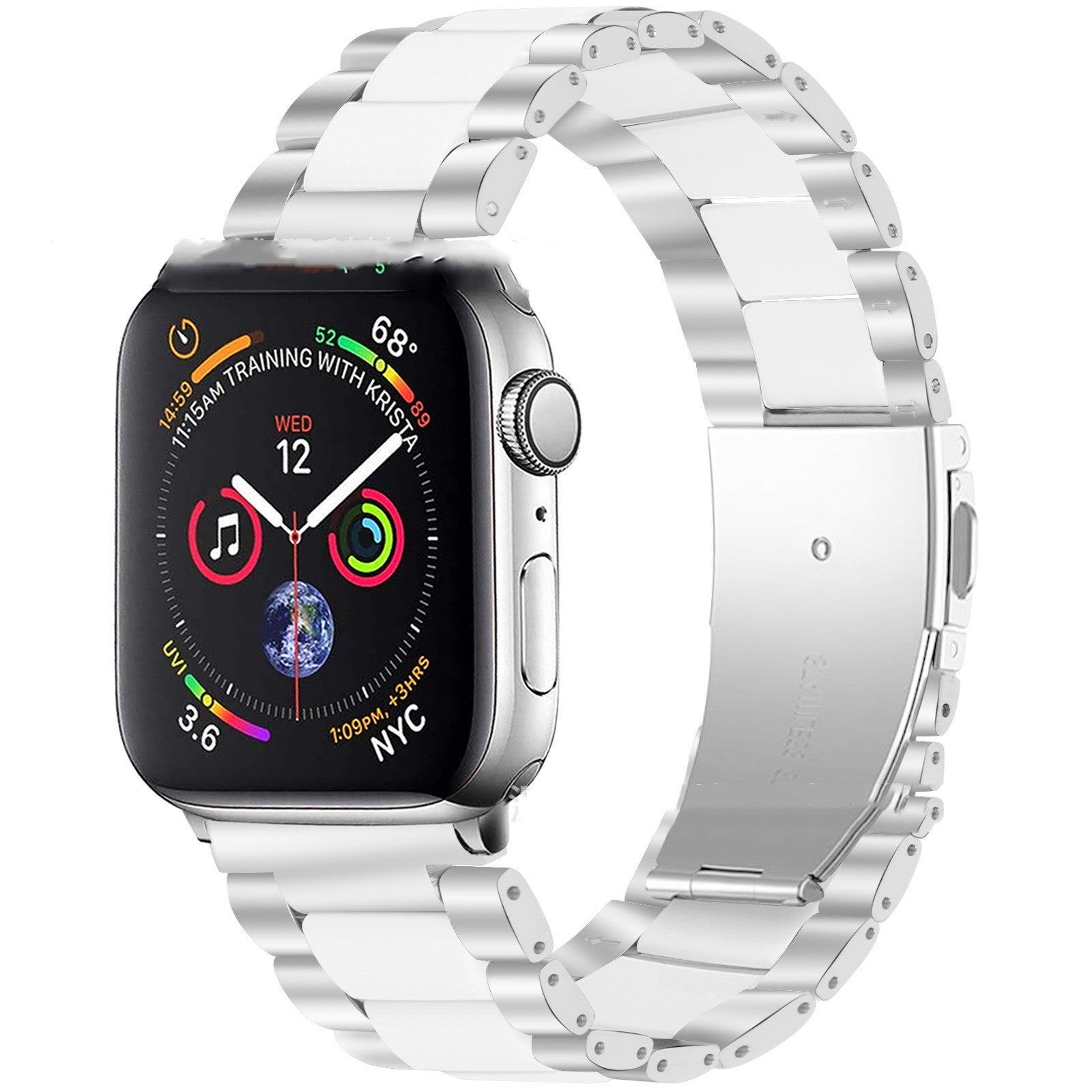 Metal Stainless Steel Resin Three Beads Watch Steel Band