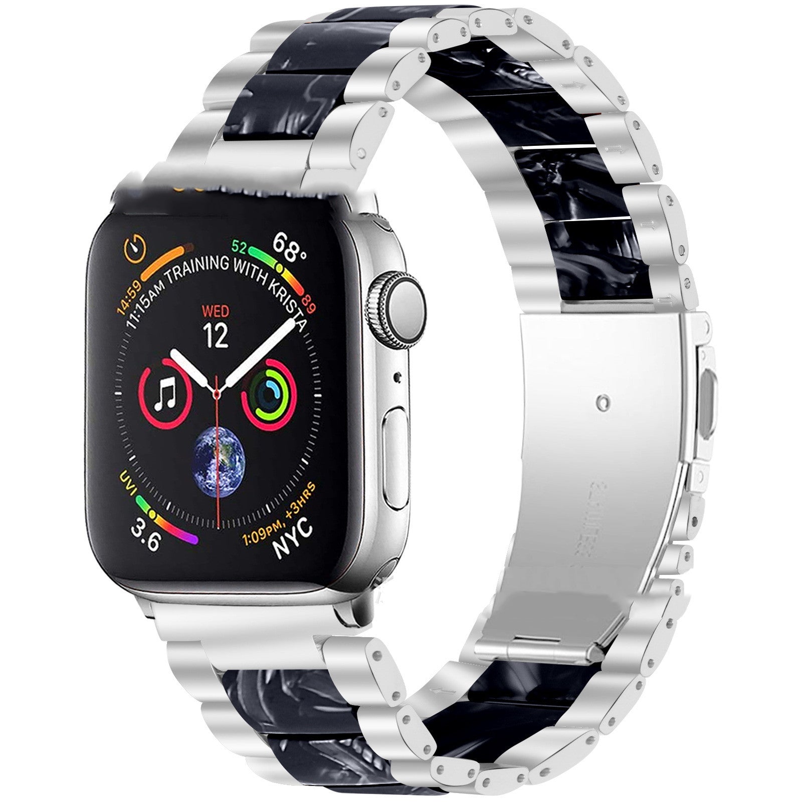 Metal Stainless Steel Resin Three Beads Watch Steel Band