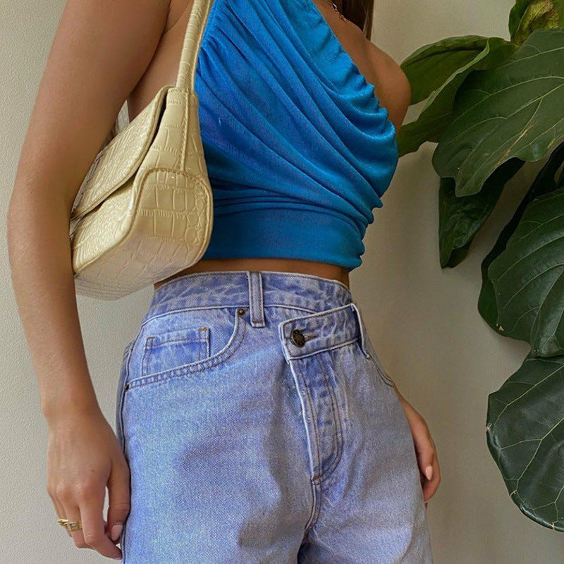 One Shoulder Crop Top Women   Plain Short Tanks
