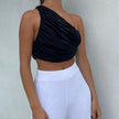 One Shoulder Crop Top Women   Plain Short Tanks