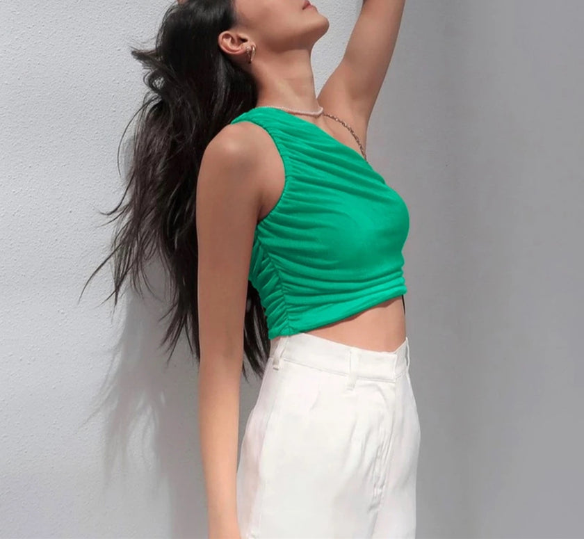 One Shoulder Crop Top Women   Plain Short Tanks