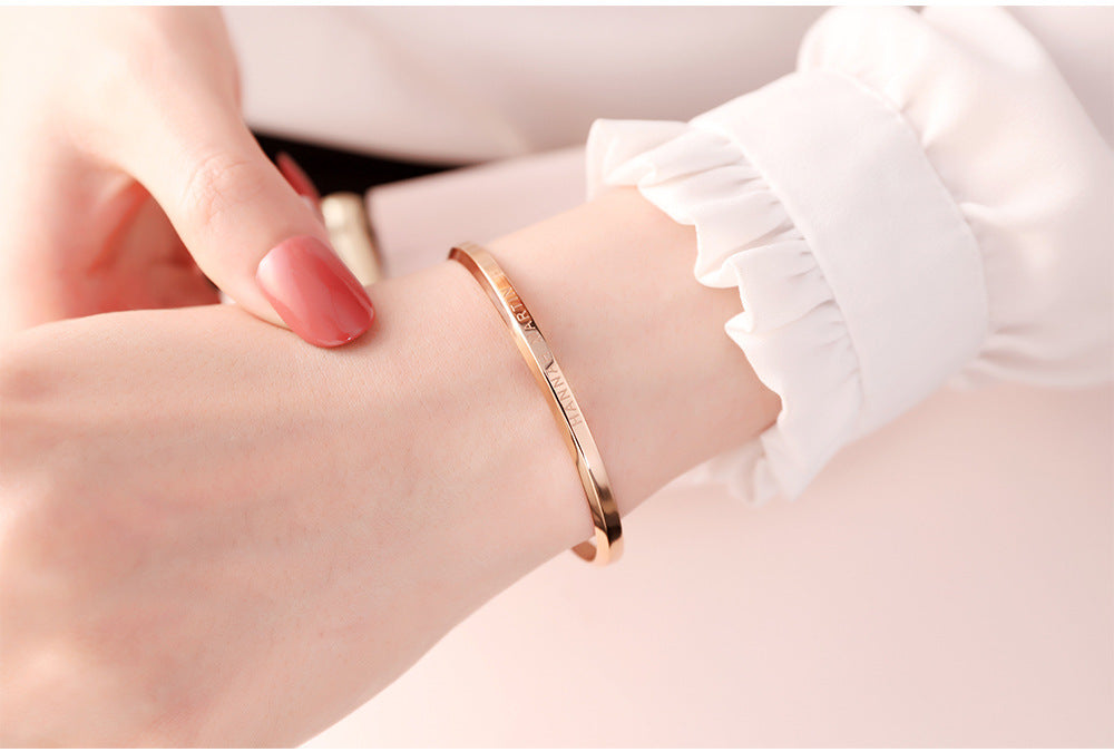 Titanium Steel Ip Vacuum Electroplating Jewelry Bracelet Rose Gold Stainless Steel U-Shaped Opening One Size All-Match Bracelet For Men And Women