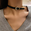 FYUAN Golden Chain Choker Necklaces for Women Short Black Leather Button Necklaces Statement Jewelry