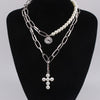 Luxury Design Imitation Pearls Choker Necklace Female Cross Pendant Necklaces for Women Gold Color Fashion Coin Jewelry