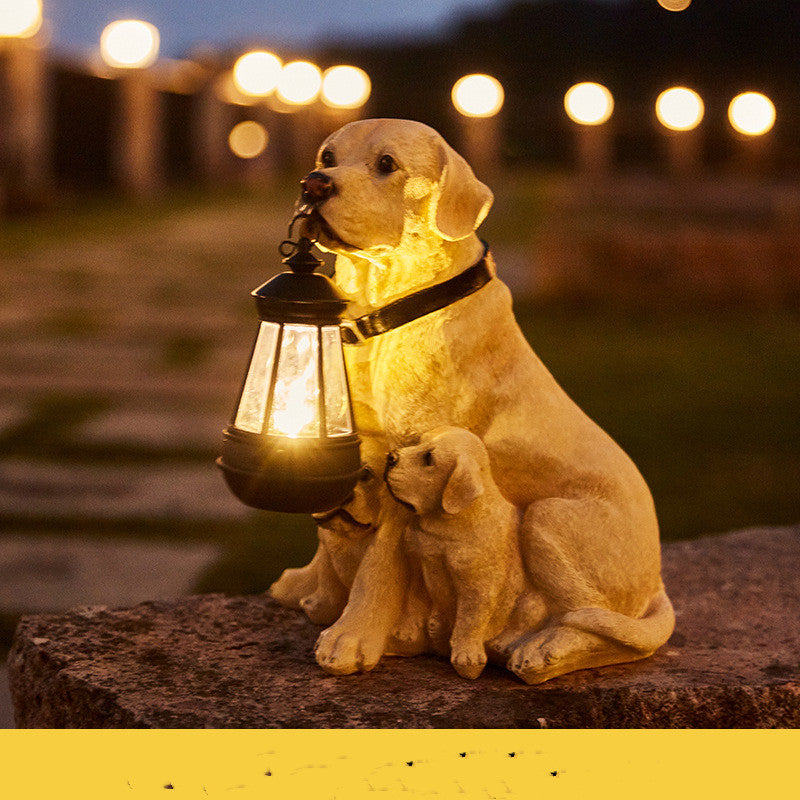 Large size LED Solar Light Dog Lantern Sculpture Resin Craft Ornament Home Porch Decor Garden Solar Powered Big LED Light Dog Statues