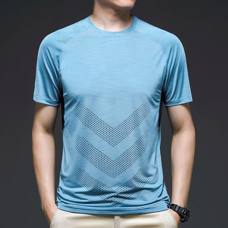 Ice Silk Short Sleeve Summer Running Men''s Elastic Quick Drying Fitness Track And Field Basketball Training T-Shirt