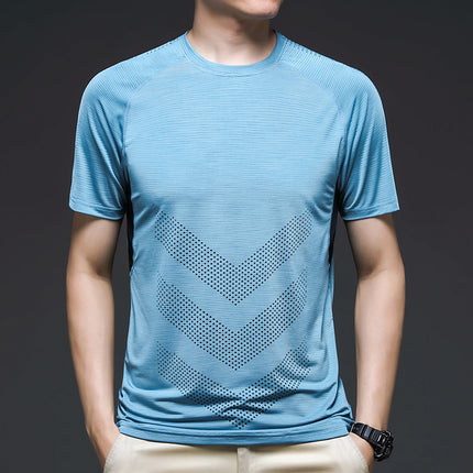 Ice Silk Short Sleeve Summer Running Men''s Elastic Quick Drying Fitness Track And Field Basketball Training T-Shirt