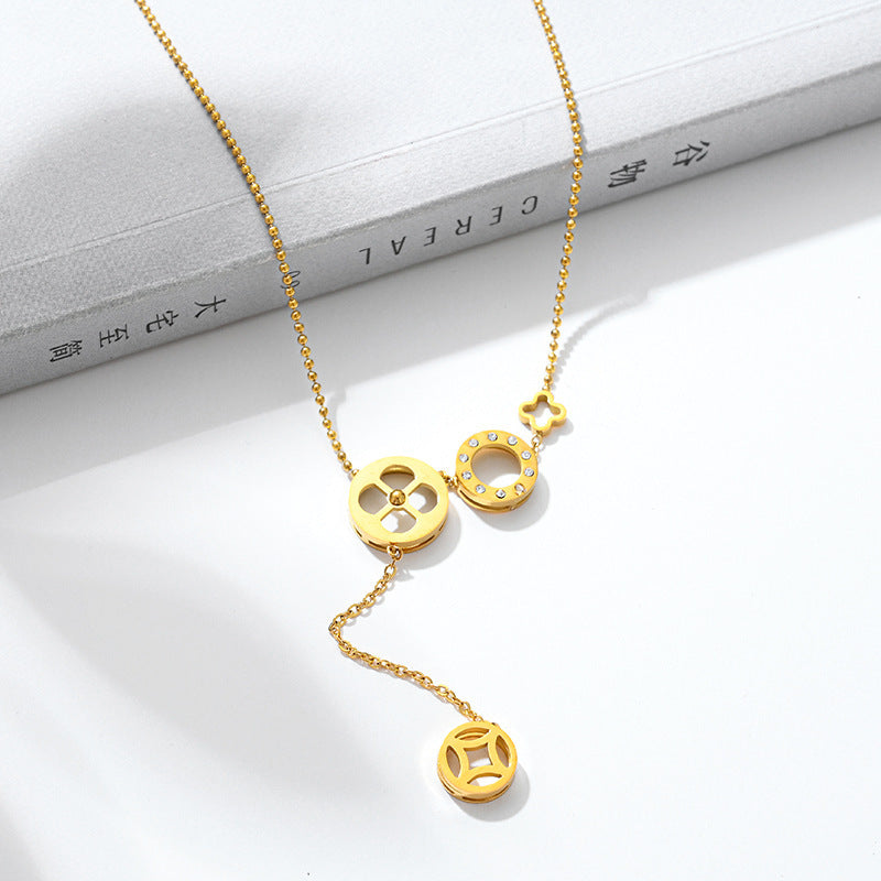 Hollow Four-leaf Clover Ring Titanium Steel Necklace