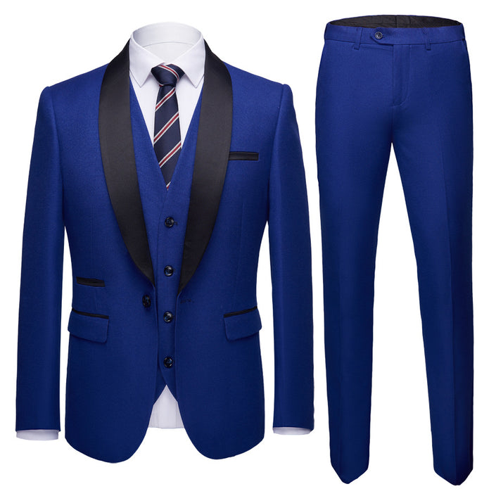Men's Business Casual Suits, Self-Cultivation Wedding Groom Suit Dress Three-Piece Suit