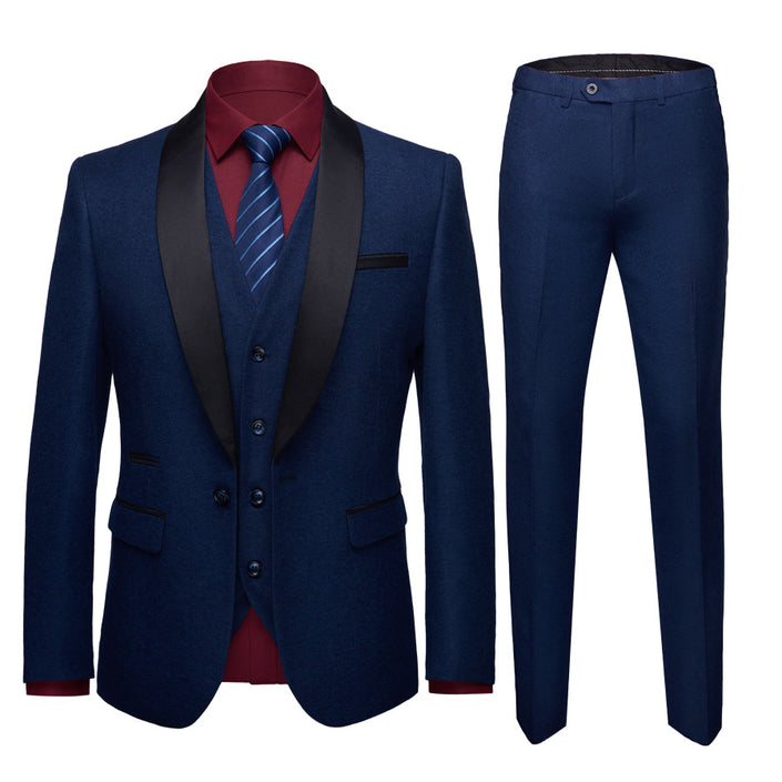 Men's Business Casual Suits, Self-Cultivation Wedding Groom Suit Dress Three-Piece Suit