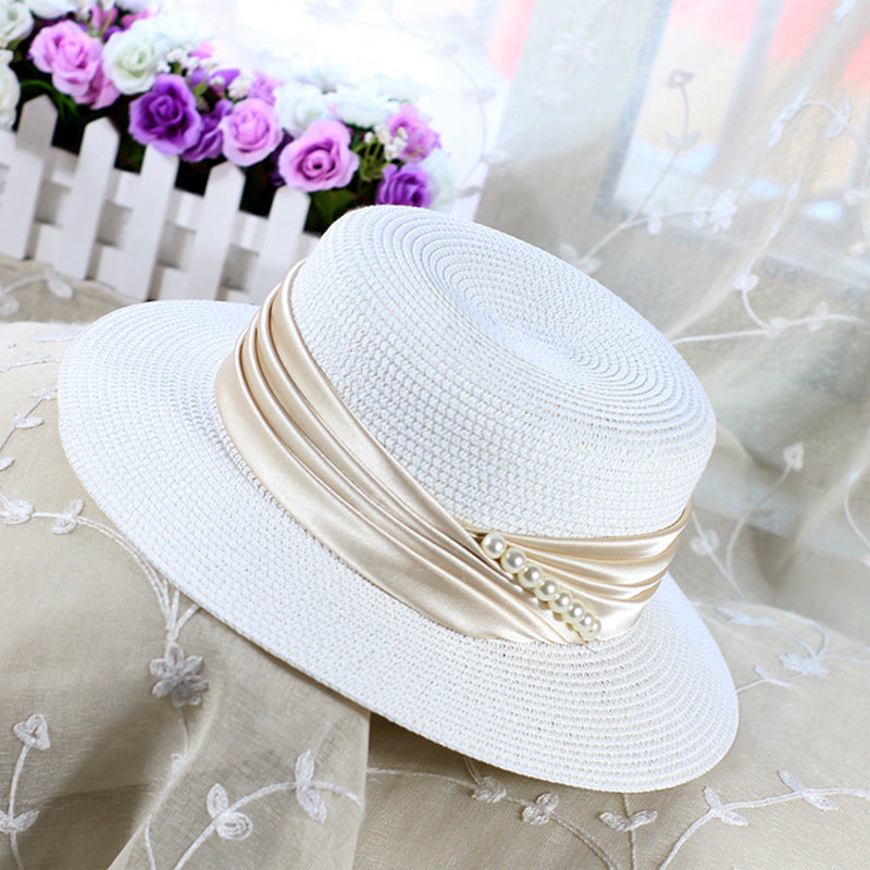 Summer Net Red Pearl Sunscreen Top Hat Women