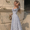 Summer Floral Print Dress Women Sexy Party Long Dresses Puff Short Sleeve dress