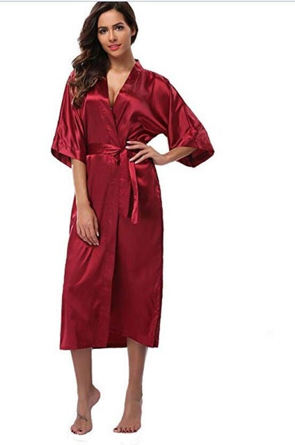 Women Silk Satin Long Wedding Bride Bridesmaid Robe Kimono