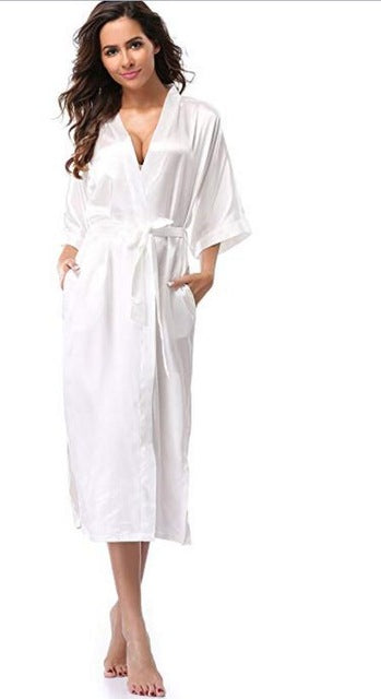 Women Silk Satin Long Wedding Bride Bridesmaid Robe Kimono
