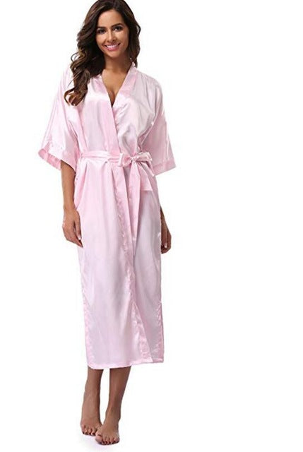 Women Silk Satin Long Wedding Bride Bridesmaid Robe Kimono