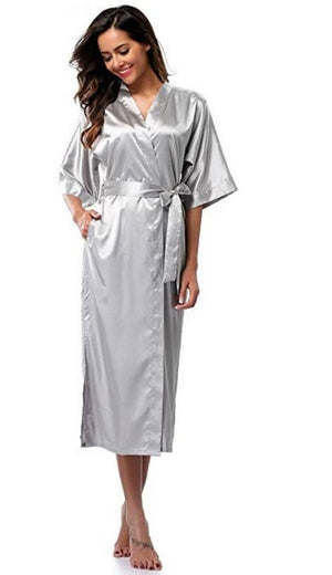 Women Silk Satin Long Wedding Bride Bridesmaid Robe Kimono
