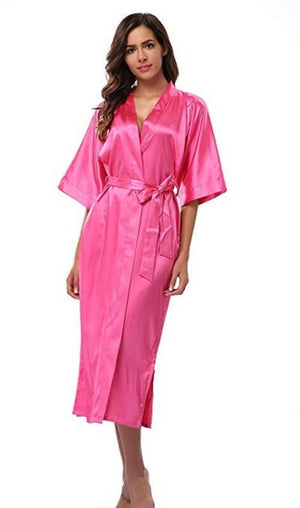 Women Silk Satin Long Wedding Bride Bridesmaid Robe Kimono