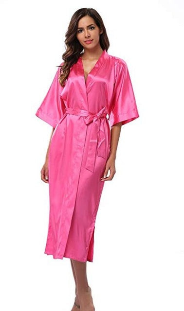 Women Silk Satin Long Wedding Bride Bridesmaid Robe Kimono