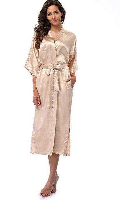 Women Silk Satin Long Wedding Bride Bridesmaid Robe Kimono