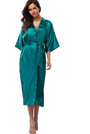 Women Silk Satin Long Wedding Bride Bridesmaid Robe Kimono