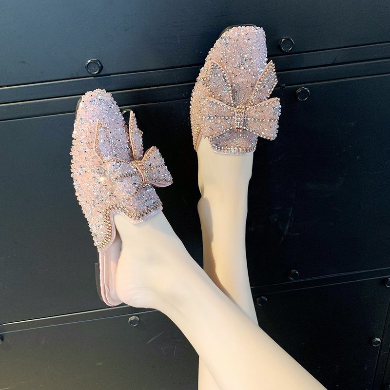 Womens Flats Shoes Mules Slippers Bling Rhinestone Butterfly