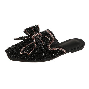 Womens Flats Shoes Mules Slippers Bling Rhinestone Butterfly