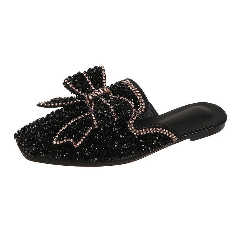 Womens Flats Shoes Mules Slippers Bling Rhinestone Butterfly