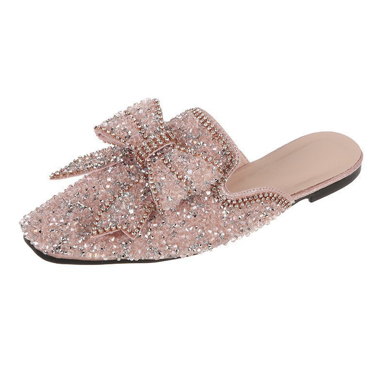 Womens Flats Shoes Mules Slippers Bling Rhinestone Butterfly