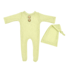 Newborn Photography Clothes Mohair Knitted Jumpsuit Knotted Hat Suit Baby Knitted Romper Suit