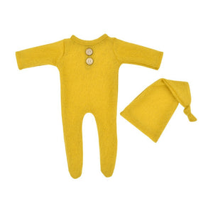 Newborn Photography Clothes Mohair Knitted Jumpsuit Knotted Hat Suit Baby Knitted Romper Suit