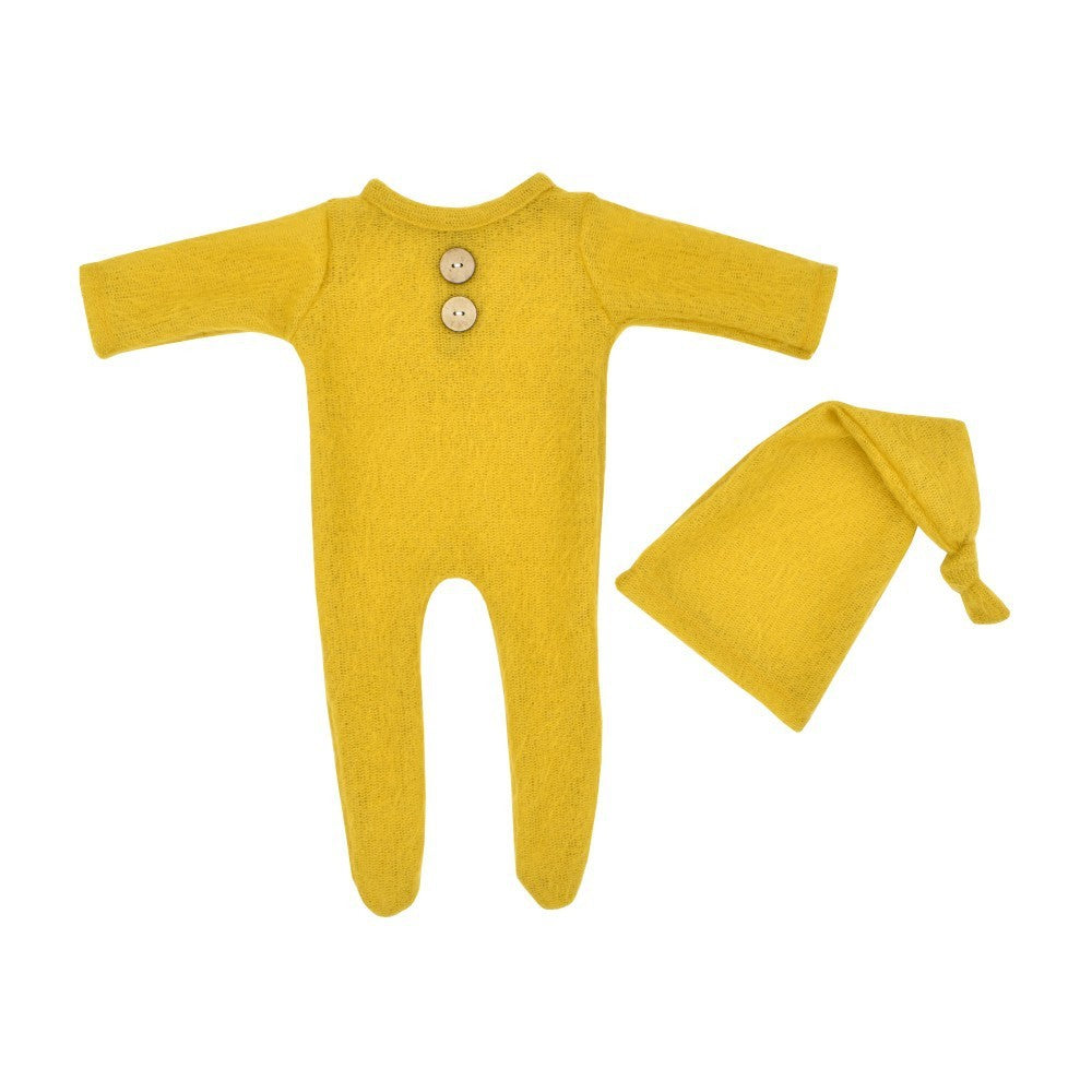 Newborn Photography Clothes Mohair Knitted Jumpsuit Knotted Hat Suit Baby Knitted Romper Suit