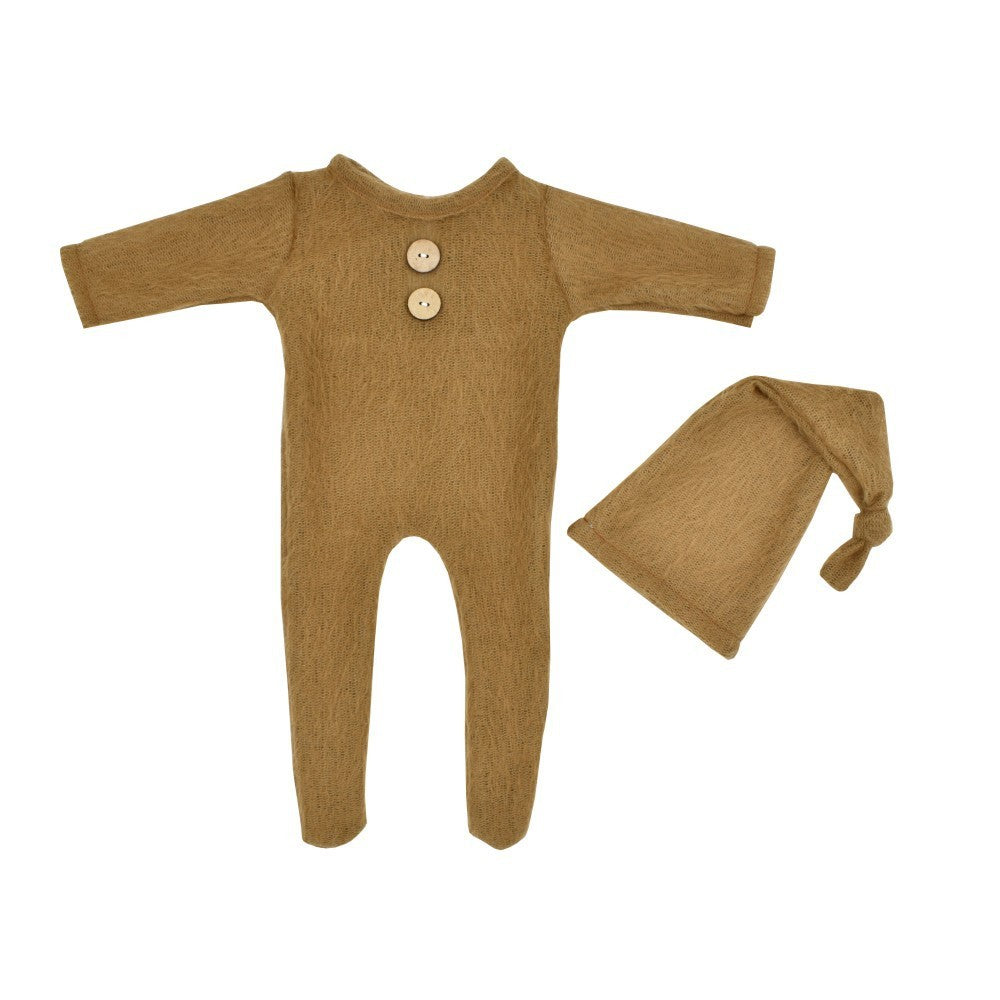 Newborn Photography Clothes Mohair Knitted Jumpsuit Knotted Hat Suit Baby Knitted Romper Suit