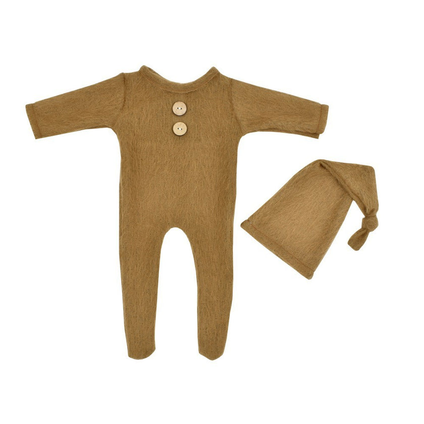 Newborn Photography Clothes Mohair Knitted Jumpsuit Knotted Hat Suit Baby Knitted Romper Suit
