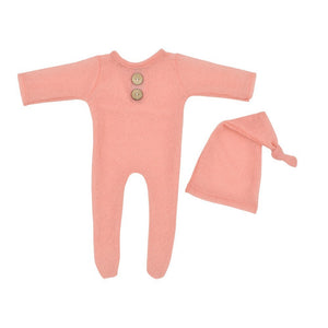Newborn Photography Clothes Mohair Knitted Jumpsuit Knotted Hat Suit Baby Knitted Romper Suit