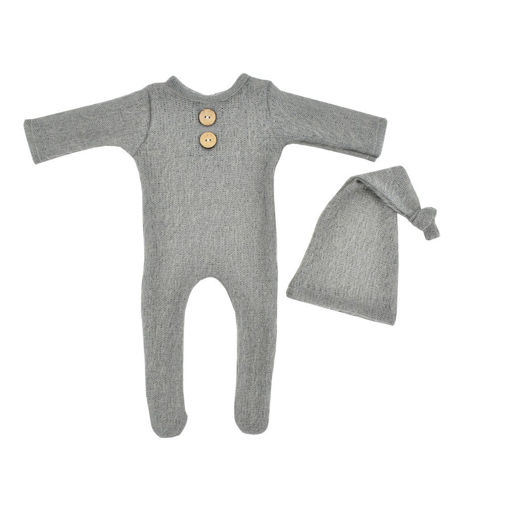 Newborn Photography Clothes Mohair Knitted Jumpsuit Knotted Hat Suit Baby Knitted Romper Suit