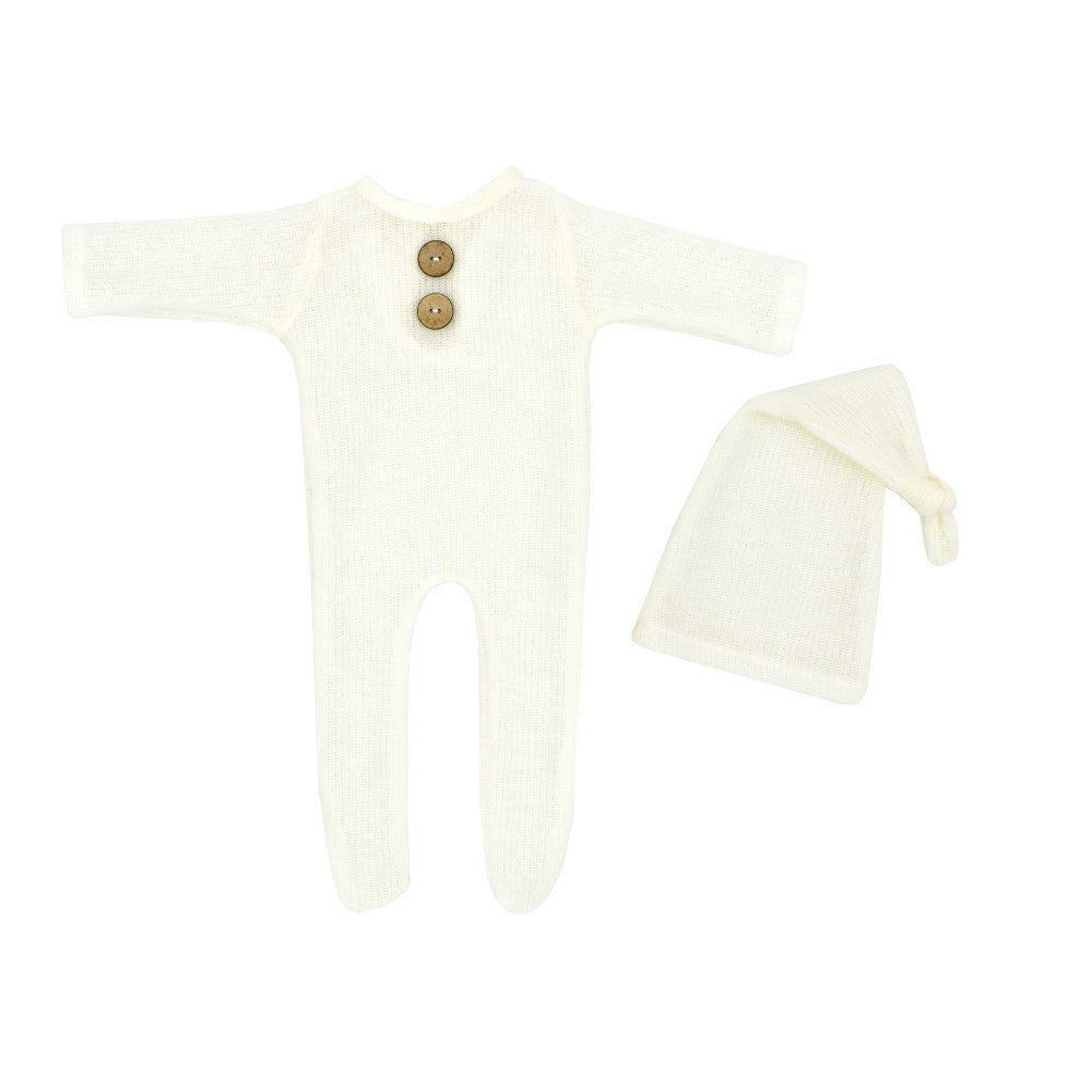 Newborn Photography Clothes Mohair Knitted Jumpsuit Knotted Hat Suit Baby Knitted Romper Suit