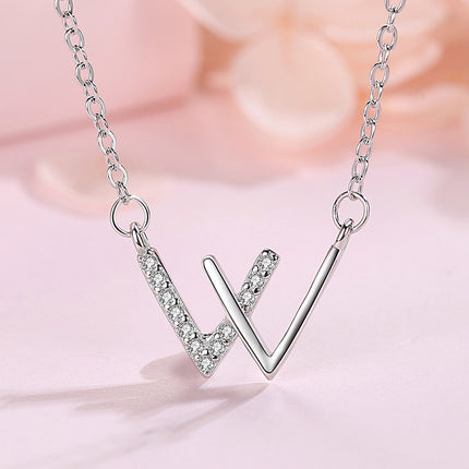 Letter W Necklace For Women Girls Stainless Steel Cubic Zirconia Clavicle Chain Necklaces Luxury Crystal Jewerly collier femme