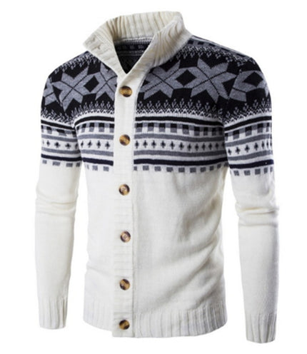Contrast Jacquard Design Cardigan Men's Sweater