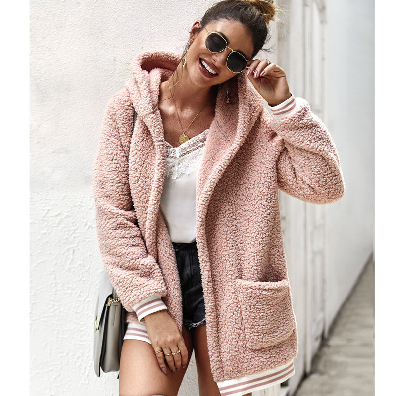 Hooded fur coat