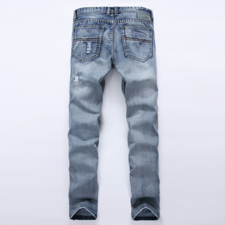 Mens Ripped Jeans Pants Light Blue Slim Fit Distressed Denim Joggers Male Plus Size Jean Trousers