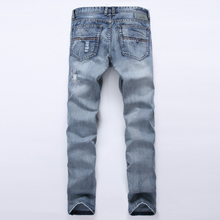 Mens Ripped Jeans Pants Light Blue Slim Fit Distressed Denim Joggers Male Plus Size Jean Trousers