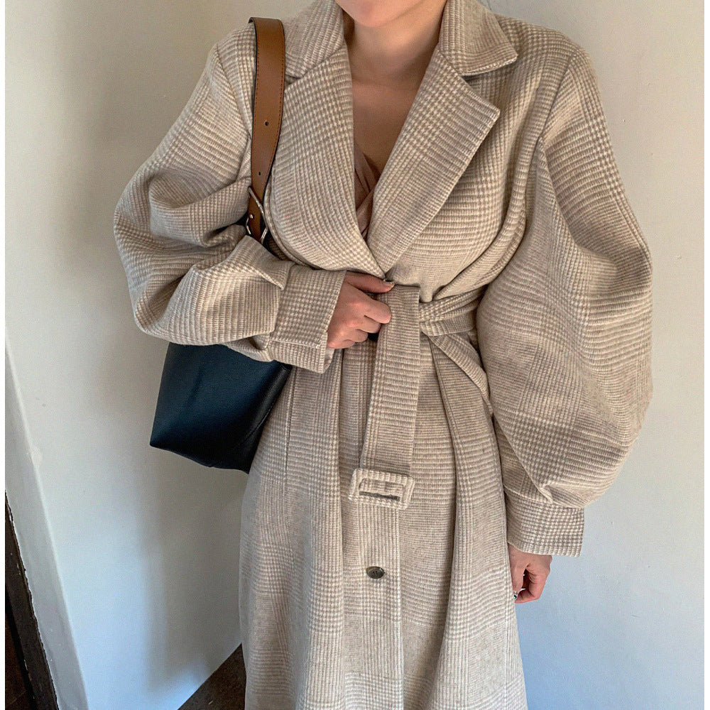 Check woolen coat