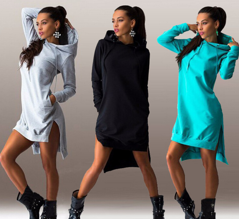 fashion irregular hooded long-sleeved dress sweater
