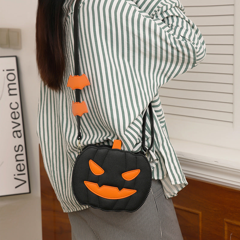 Funny Pumpkin Cartoon Shoulder Crossbody Bag With Bat Personalized Creative Female Bag