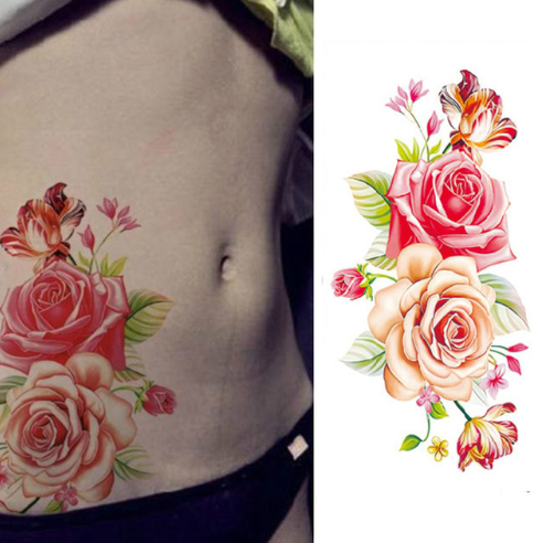 Flower tattoo sticker color sketch tattoo sticker flower peony rose plum tattoo sticker