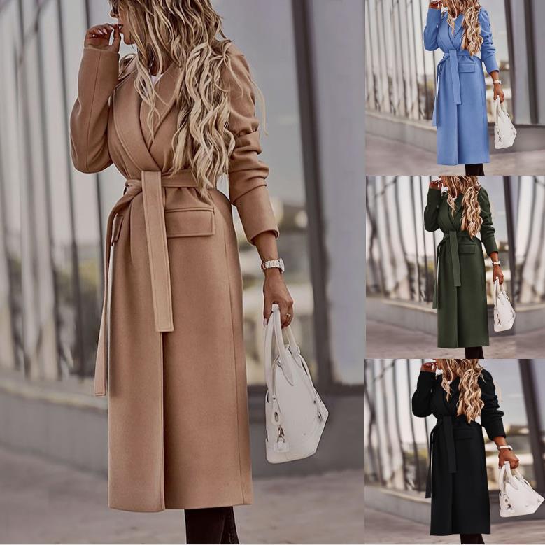 Solid color belt classic long Nizi coat coat