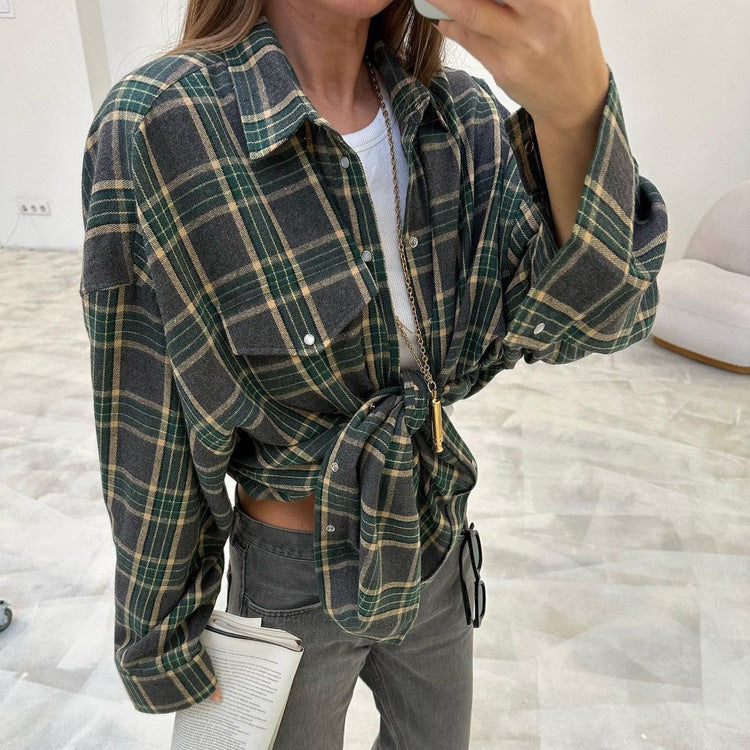 Wear Checkered Shirts For Autumn Women's Clothing In Europe And America