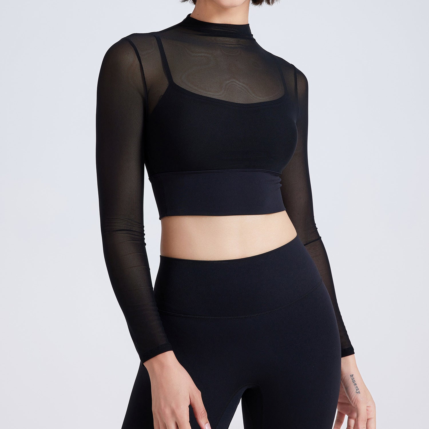 Mesh Yoga Clothes Long Sleeve With Chest Pad Quick-drying Sports Fitness Clothes