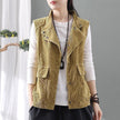 Double-layer Corduroy Cardigan Vest Women's Coat Waistcoat Lapel Top Retro