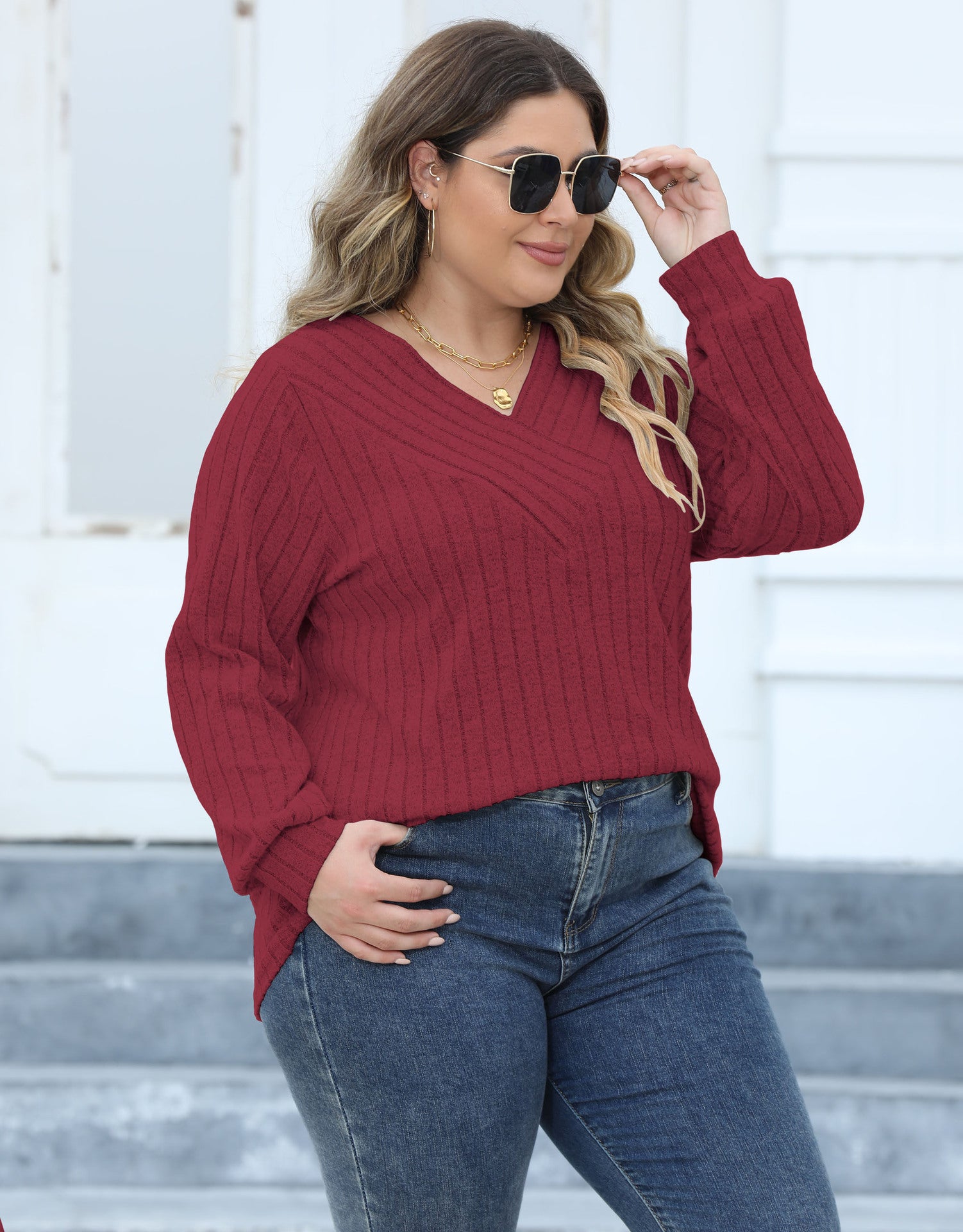 Pit Striped V-neck Cross Bottoming Shirt Long-sleeved Top For Women
